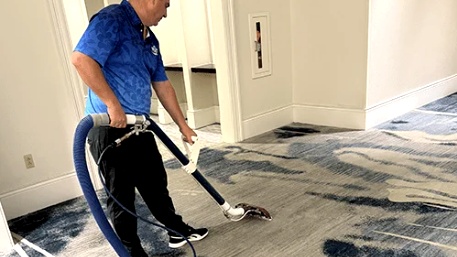 Hotel carpet cleaning in progress
